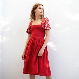 Voyageur by Mersea 100% Linen Puff Sleeve Dress SZ S EUC